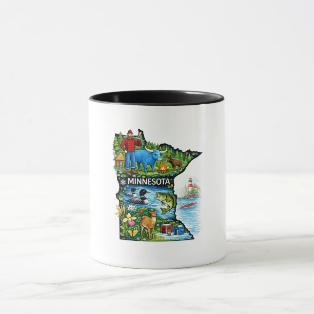 Livlig Minnesota Statskarta - Paul Bunyan/Northwoo Mugg (Center)