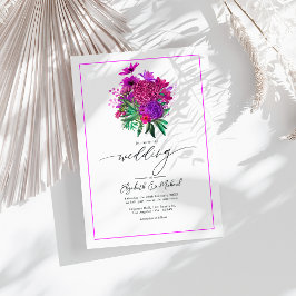 Livlig Modern Fuchsia Bröllopsfoto QR-kod Inbjudningar