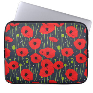 Livlig modern röd vallmovävnadskonst laptop fodral