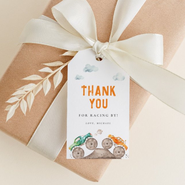 Livlig Monster Trucks Födelsedag Presentetikett (Skapare uppladdad)