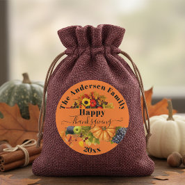 Livlig Orange Höst Överflödshorn Familj Thanksgivi Runt Klistermärke