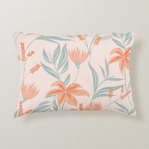 Livlig Orange och Grön Blommig Mönsterkonst Prydnadskudde