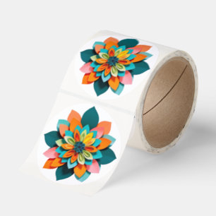 Livlig pappersquilling blommande mandala runt klistermärke