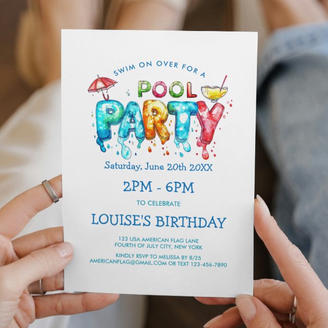 Livlig poolparty-inbjudan i graffiti-stil inbjudningar (Skapare uppladdad)