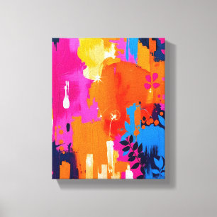 Livlig Pop Art Blommig Abstrakt Canvastryck