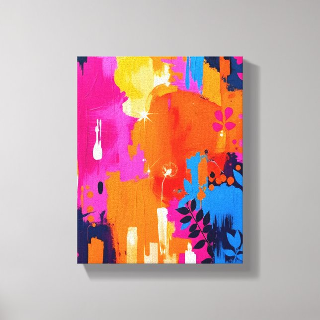 Livlig Pop Art Blommig Abstrakt Canvastryck (Framsida)