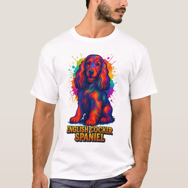 Livlig Pop Art Engelsk Cocker Spaniel  T Shirt (Framsida)