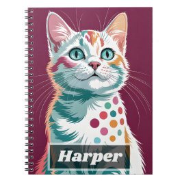 Livlig Pop Art Färgstark Kattunge med Turkos Öga Anteckningsbok