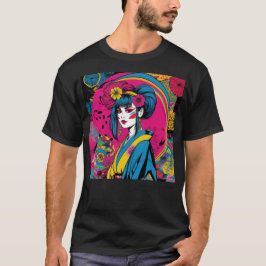 Livlig Pop Art Geisha Modern Japansk Flicka T Shirt