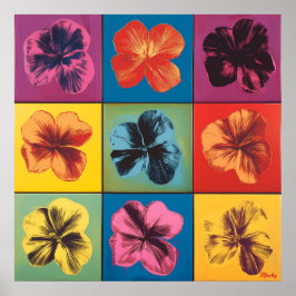 Livlig Pop Art Hibiskus Blommig Grid – Modern Poster