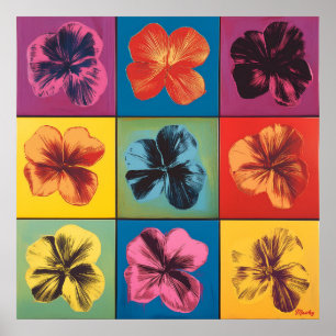 Livlig Pop Art Hibiskus Blommig Grid – Modern Poster