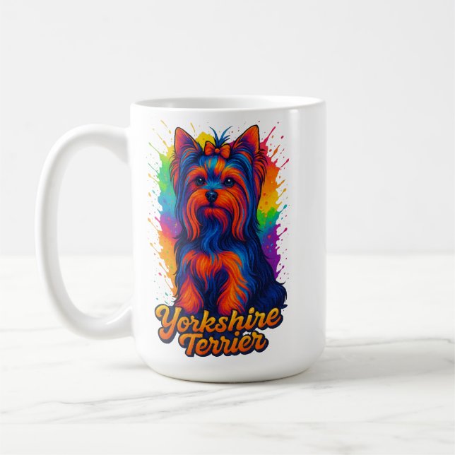Livlig Pop Art Yorkshire Terrier – Färgglad Neon Kaffemugg (Vänster)