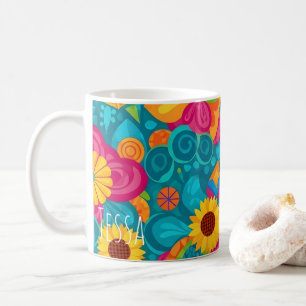 Livlig Psykedelisk Solros Retro 70-tals Popkonst Kaffemugg