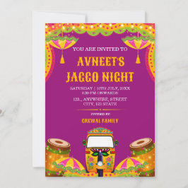 Livlig Punjabi Jaggo Nattfirande Inbjudan
