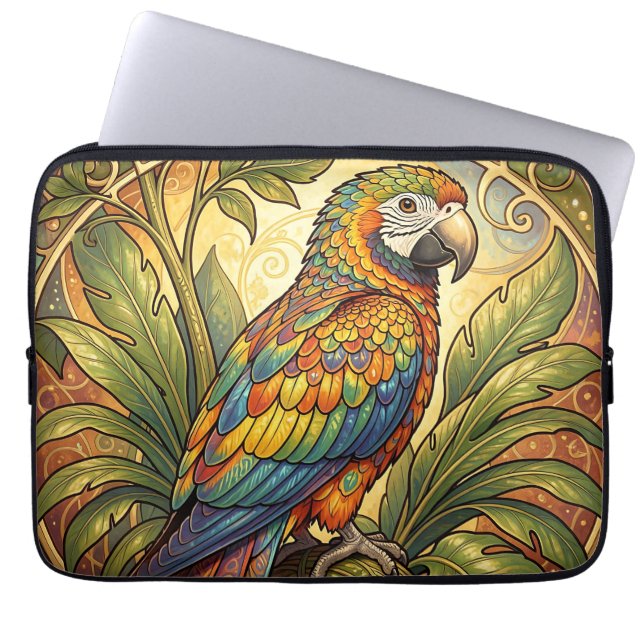 Livlig Regnbåge Papegoja Art Nouveau Laptop Fodral (Framsidan)