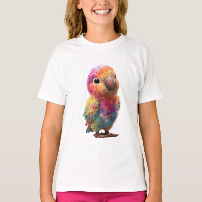 Livlig Regnbåge Vattenfärgssprut Fågel Barn T Shirt (Framsida)