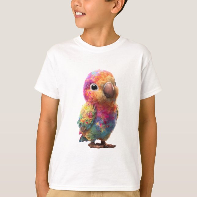 Livlig Regnbåge Vattenfärgssprut Fågel Barn T Shirt (Framsida)