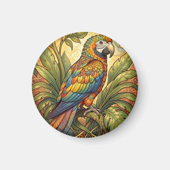 Livlig RegnbågsPapegoja Art Nouveau Magnet (Framsidan)
