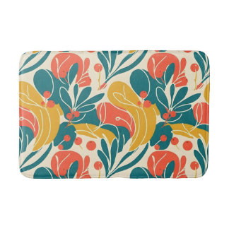 Livlig Retro Botanisk Blomma Turkos och Orange Badrumsmatta