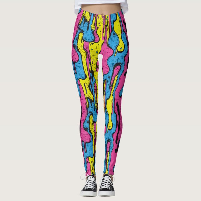 "Livlig Retro Pop Art-dryppelmönster  Leggings (Framsida)