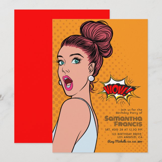 Livlig Retro Pop Art Födelsedagsfest Inbjudningar (Fram/baksida)