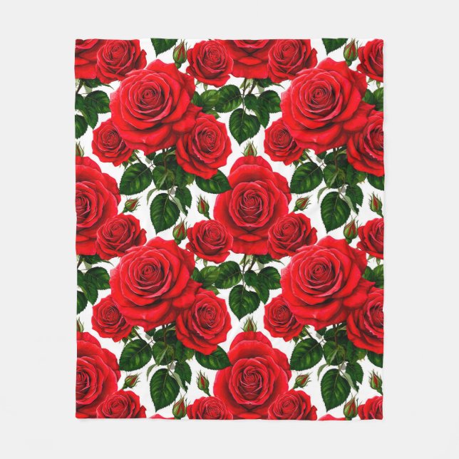 Livlig rosig mönster med röda och rosa rosor fleecefilt (Framsidan)