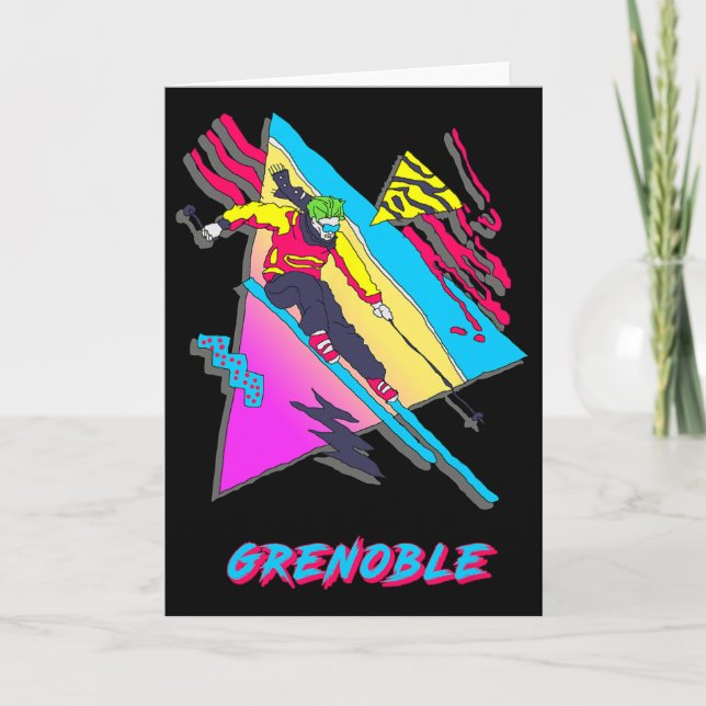 Livlig skiddesign med Grenoble Text Ski  Kort (Framsida)