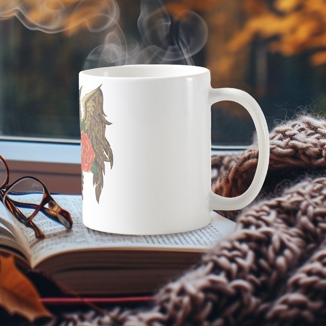 Livlig sockerkalleuggla röda rosor kaffemugg (Skapare uppladdad)