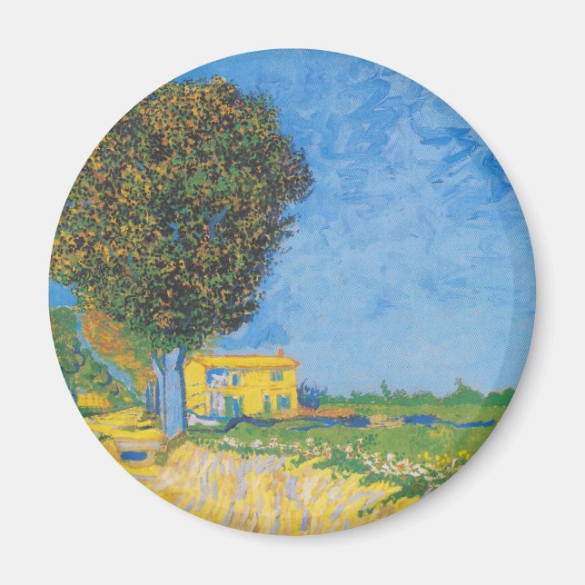 Livlig solig stig och gult hus av Van Gogh Magnet (Framsidan)
