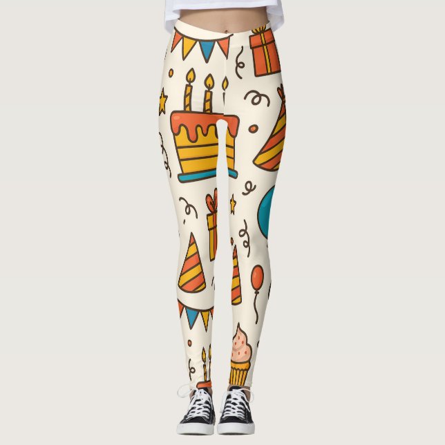 Livlig sömlös mönster för födelsedagsfirande leggings (Framsida)