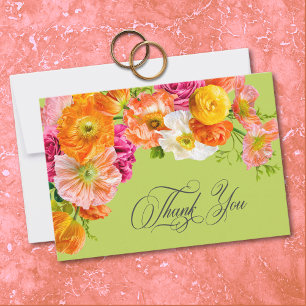 Livlig sommarblomma Lime Orange Rosa Bröllop Tack Kort
