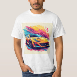 Livlig sportbil i en dynamisk abstrakt konst t shirt