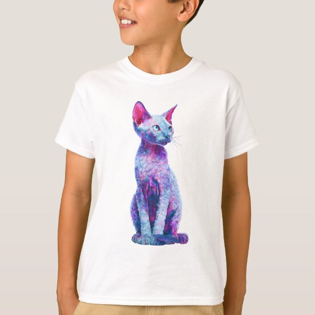 Livlig Stilisert Lockig Devon Rex Katt Barn T Shirt (Framsida)