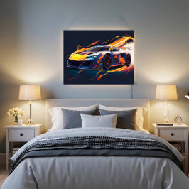 Livlig Superbil Racing Digitala Flammor Poster