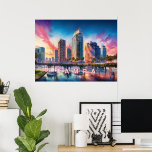 Livlig Tampa Florida Färgrik Abstrakt Konst Poster