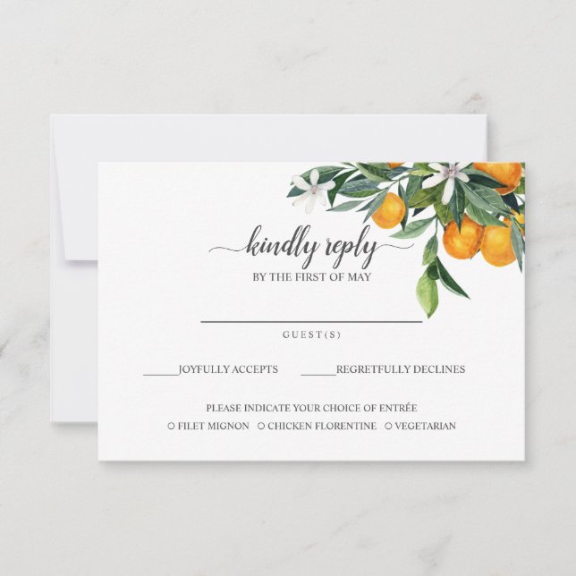 Livlig Tangerin Citrus Orange Måltidsval RSVP OSA Kort (Framsida)