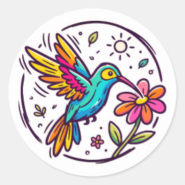 Livlig Tecknad Kolibri Runt Klistermärke