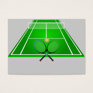 Livlig tennisbana och racket visitkort
