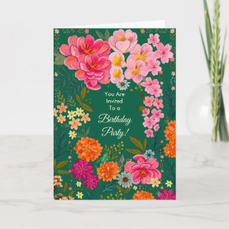 Livlig Trädgårds-Peony & Zinnia Födelsedagsinbjuda Inbjudan