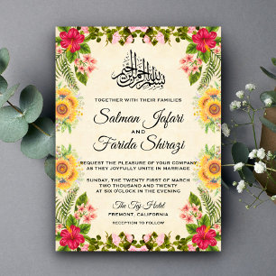 Livlig tropisk blomsterformgiven islamsk bröllopsi inbjudningar