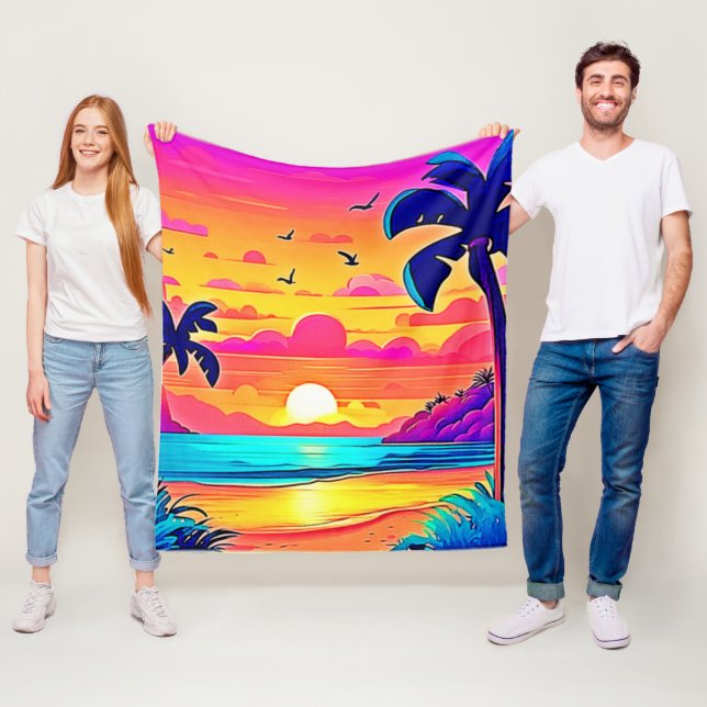 Livlig tropisk solnedgång fleecefilt (På plats)