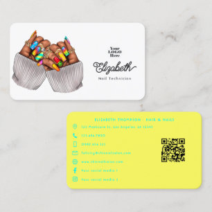 Livlig Turkos & Citron Sommar Nagelsalong Design Visitkort