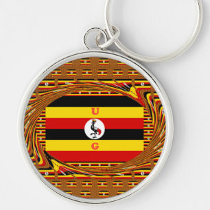 Livlig Uganda Flagga-Inspirerad Konst Rund Silverfärgad Nyckelring