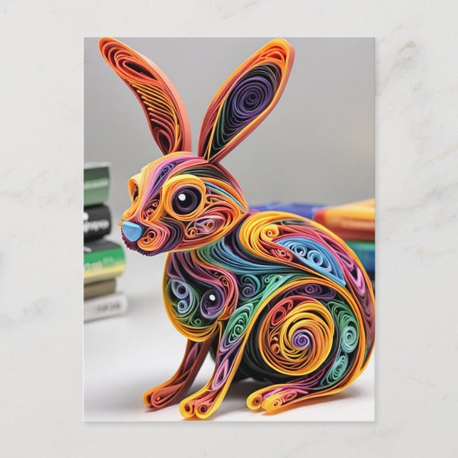 Livlig, vackert Papper Quilling Rabbit Helg Vykort (Framsida)