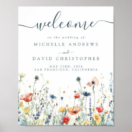 Livlig välkomsthälsning för vildblommiga bröllop poster