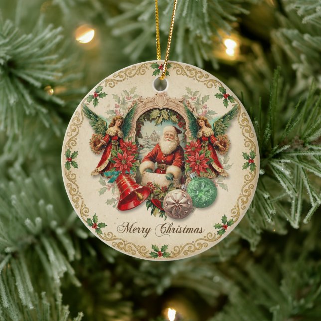 Livlig viktoriansk julcollage julgransprydnad keramik (Träd)