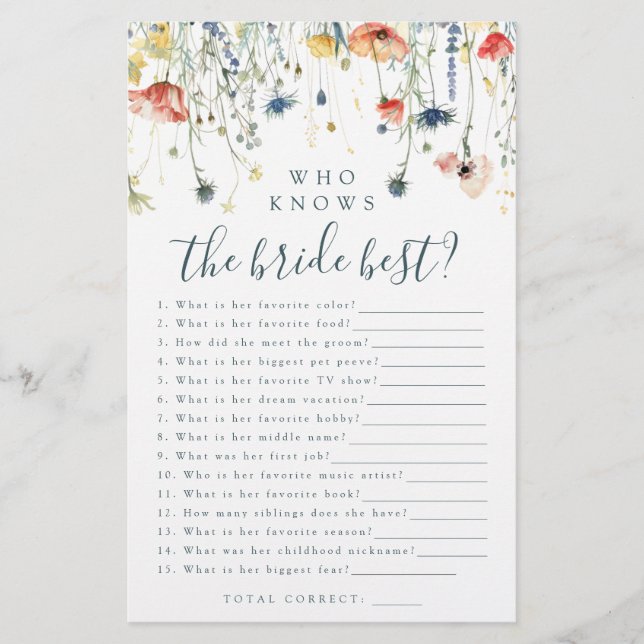 Livlig Vildblomma - vem känner bruden bäst? spel (Framsida)