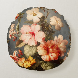 Livlig Vintage Blomsterarrangemang Rund Kudde