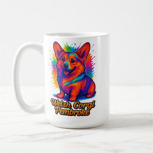 Livlig Welsh Corgi Pembroke Pop Art-design Kaffemugg (Vänster)