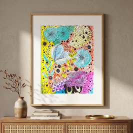 Livlig Whimsisk Blommig Handritad Klotterkonst Poster